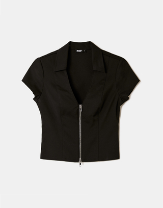 T-Shirt Polo Noir Zippé | TALLY WEiJL