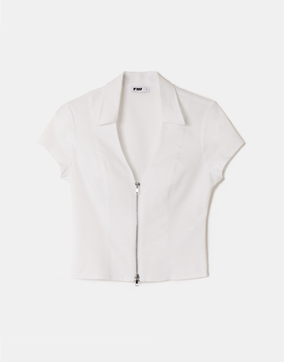 White Zip-Up Polo T-Shirt | TALLY WEiJL
