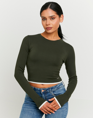 T-shirt basic verde a maniche lunghe | TALLY WEiJL