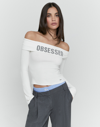 White Off Shoulder T Shirt | TALLY WEiJL