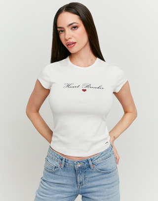 White Printed Cotton T-Shirt | TALLY WEiJL