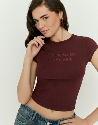 Bordeauxfarbenes Bedrucktes T-Shirt | TALLY WEiJL