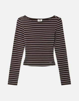 Braunes gestreiftes Langarmshirt mit figurbetonter Passform | TALLY WEiJL