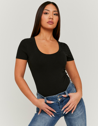 Schwarzes Basic Regular Fit T-Shirt | TALLY WEiJL