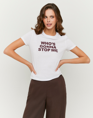 White Printed Cotton T-Shirt | TALLY WEiJL