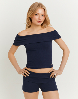 Blue Boat Neck T-shirt | TALLY WEiJL