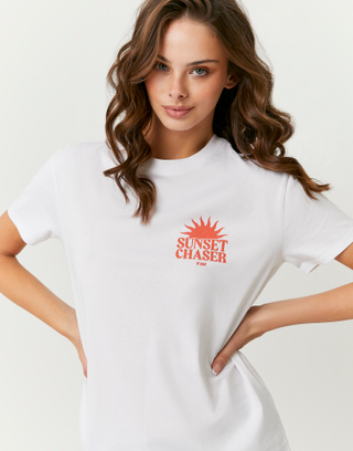 White Printed Cotton T-shirt | TALLY WEiJL
