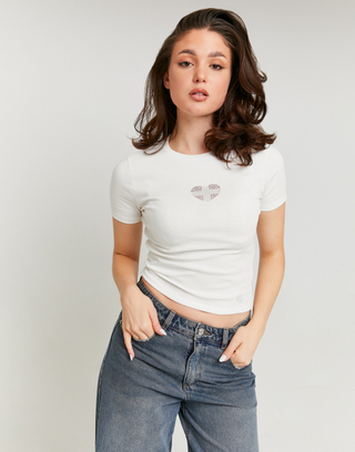 White Printed Cropped T-shirt | TALLY WEiJL