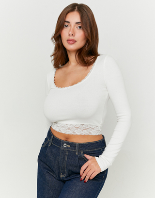 White T-Shirt with Lace Detail | TALLY WEiJL