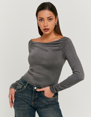 Top Grigio Asimmetrico a Maniche Lunghe | TALLY WEiJL