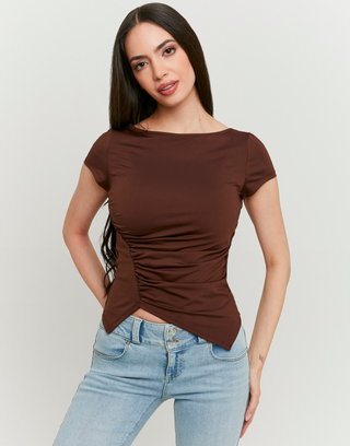 Haut marron asymétrique plissé | TALLY WEiJL