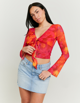 Mesh Knotted Top with Floral Print | TALLY WEiJL