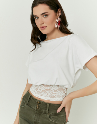 Weißes Asymmetrisches Spitzen Top | TALLY WEiJL