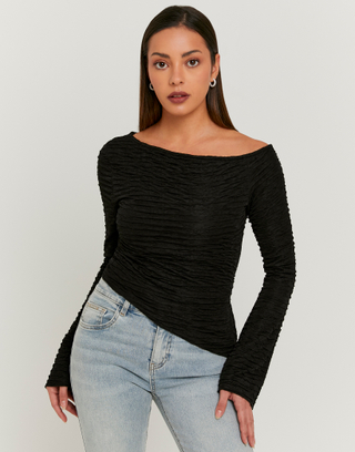 Black Long Sleeve Asymmetric Top | TALLY WEiJL