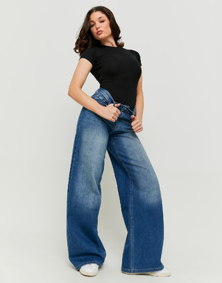 Blue High Waist Wide Leg Jeans | TALLY WEiJL
