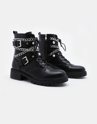 Black Ankle Boots with Buckles & Chains