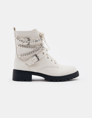 White Ankle Boots with Chain