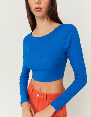 Blue Cropped Cut out Top