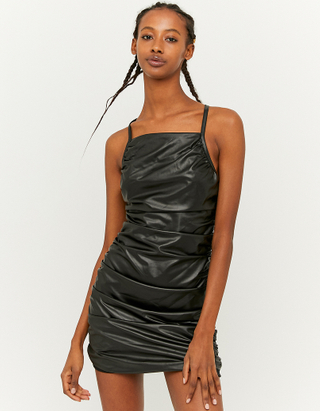 Ruched Faux Leather Bodycon Dress