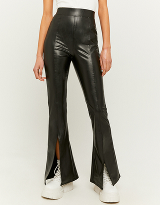 Black High Waist Faux Leather Flare 
