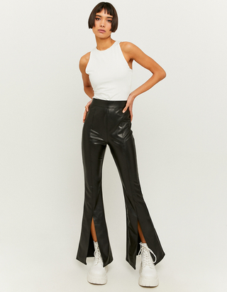 Black High Waist Faux Leather Flare 