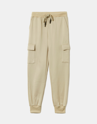 Beige High Waist Cargo Joggers | TALLY 