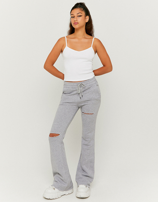 Grey High Waist Ripped Joggers | TALLY 