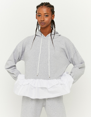 Bi-Material Ruffle Hoodie | TALLY WEiJL 