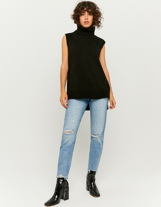 Turtle Neck Sleeveless Long Jumper 