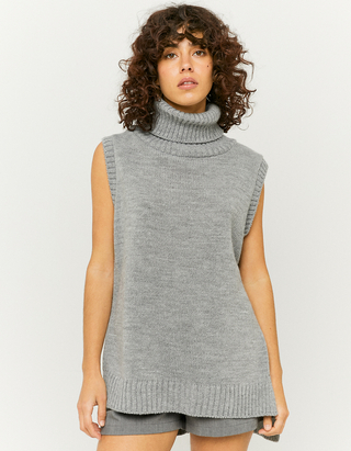 Turtle Neck Sleeveless Long Jumper 
