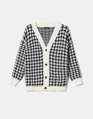 Houndstooth Buttoned Cardigan