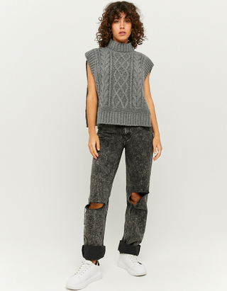 Cable Knit Cropped Poncho