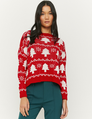 TALLY WEiJL, Czerwony świąteczny sweter z nadrukiem for Women