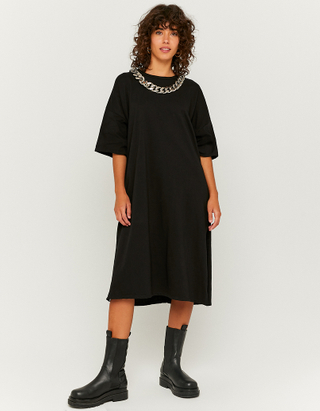 TALLY WEiJL, Black Long T-shirt Dress with Slide Slits for Women