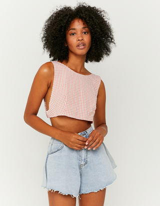 Pink Checked Sleeveless Crop top 
