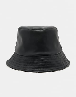 Black Faux Leather Bucket Hat