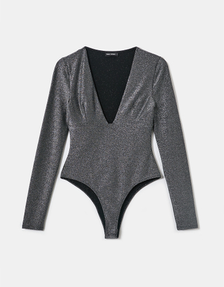 TALLY WEiJL, Silver Lurex Long Sleeves Bodysuit  for Women