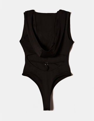 TALLY WEiJL, Black Sexy V-Neck Bodysuit with Hood for Women