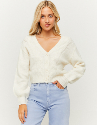 TALLY WEiJL, White Cable Knit buttoned Cardigan for Women