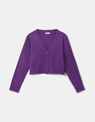 Purple Buttoned Cropped Cardigan