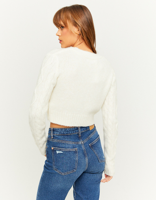 TALLY WEiJL, White Cable Knit Cropped Cardigan for Women