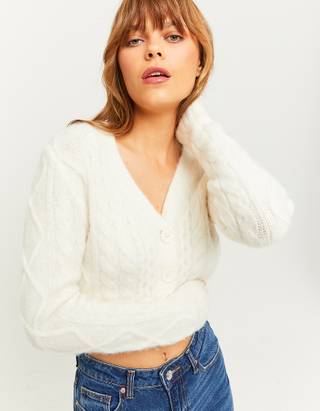 TALLY WEiJL, White Cable Knit Cropped Cardigan for Women