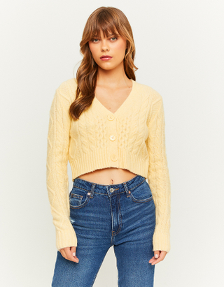 TALLY WEiJL, Yellow Cable Knit Cropped Cardigan for Women