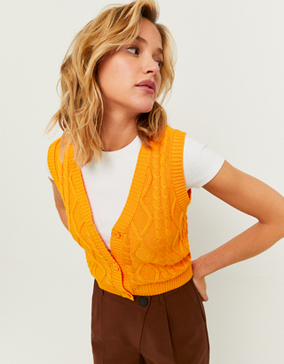 Yellow Buttoned Knit Sleeveless 