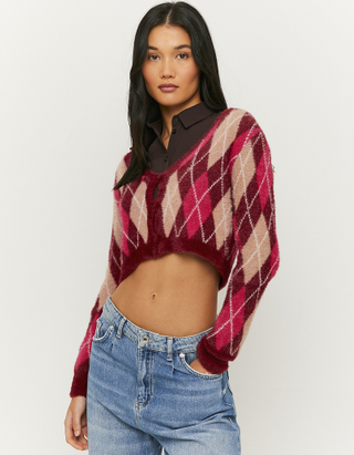 TALLY WEiJL, Cropped Checked Cardigan for Women