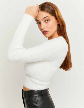 TALLY WEiJL, Weißer Cropped Soft Touch Pullover for Women