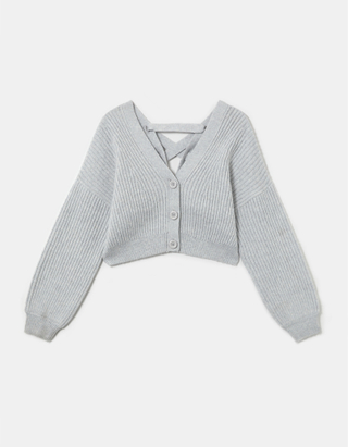 Grey Buttoned Cropped Cardigan