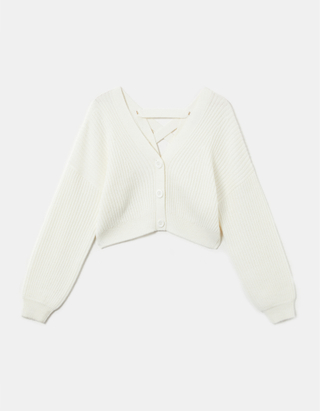 White Buttoned Cropped Cardigan