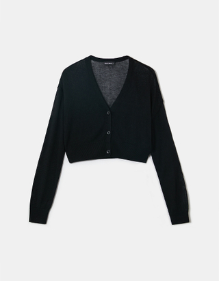 TALLY WEiJL, Black Buttoned Cropped Cardigan for Women