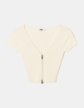 TALLY WEiJL, White Knitted Zip Up Top for Women